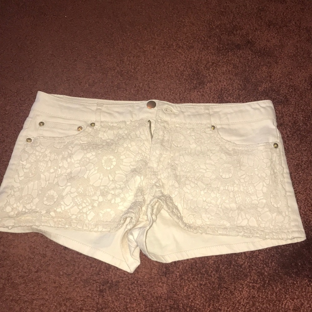 Shorts with lace overlay